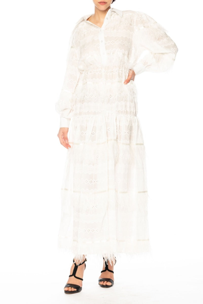 Weißes Kleid mit Federn Giulia N Couture®️