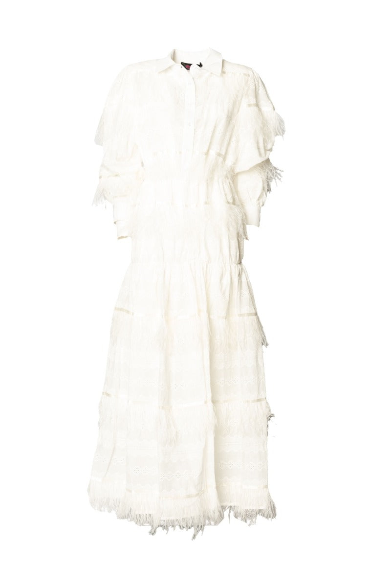 Weißes Kleid mit Federn Giulia N Couture®️
