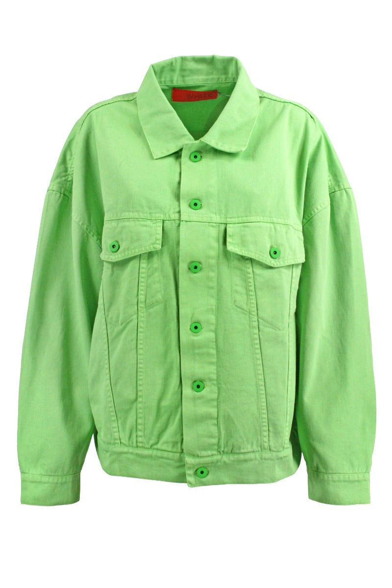 Grüne "Kaninchen" weiße Jeansjacke